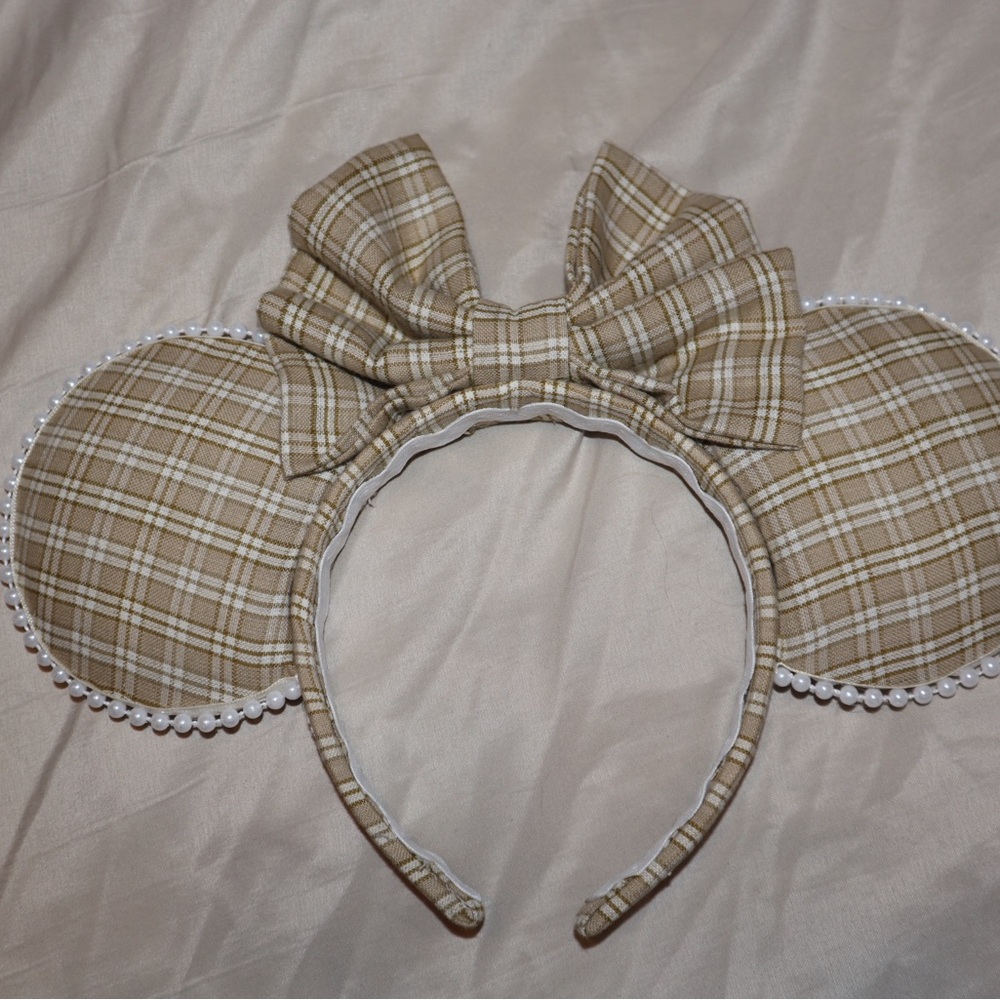 Tan plaid handmade Mickey ears
